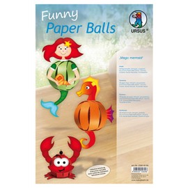 Ursus 23300099 - Funny Paper Balls Magic mermaid, Material für 6 Funny Paper Balls, Durchmesser ca. 7 8 cm, 30 Papierstreifen mit Zubehör, vorgelocht, inklusive Bastelanleitung, für Kinder