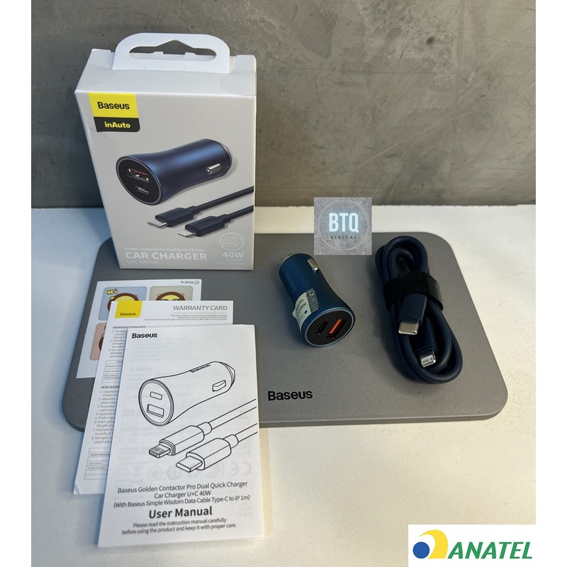 Baseus Golden Contactor Pro Lightning Car Charger Set Blue