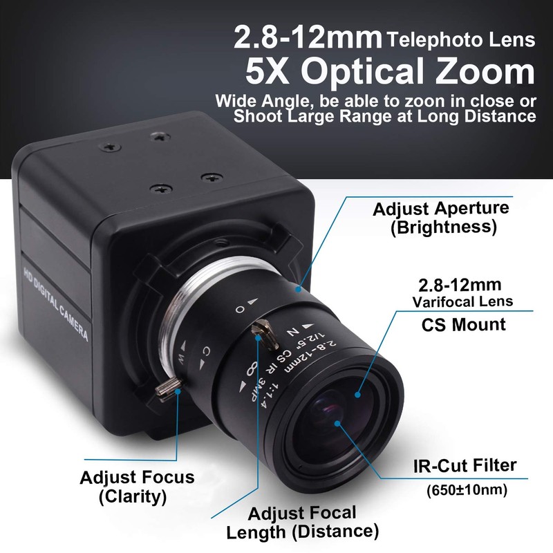 Svpro HD Webcam 8MP USB Camera with Zoom 2.8-12 mm