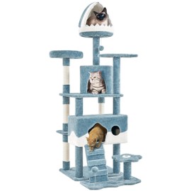 Yaheetech Cat Tree, 72.5inch Ocean-Themed Cat Tower, Multi-Level Large Cat Tree for Indoor Cats with Shark's Mouth Bed & 2 Big Condos & 2 Wide Perches & Funny Toys, Blue & White