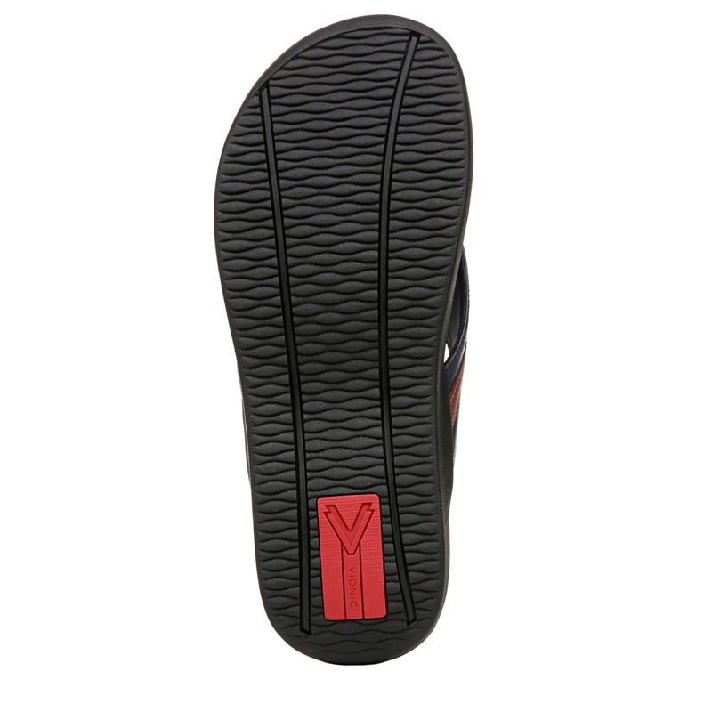 Vionic Men's Tide II Flip-Flop, Navy/Brown, 10