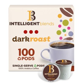 Intelligent Blends Dark Roast Coffee Pods, 100 ct, Recyclable Single Serve Pods – 100% Arabica Coffee, Compatible with Keurig K Cups Maker