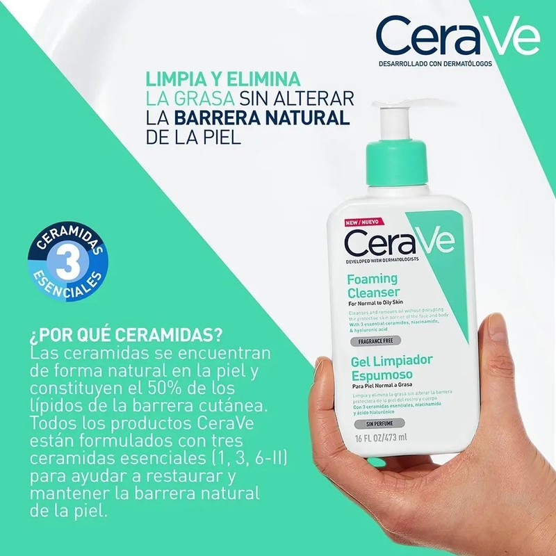 CeraVe Gel Limpiador Espumoso facial para Piel Mixta a Grasa