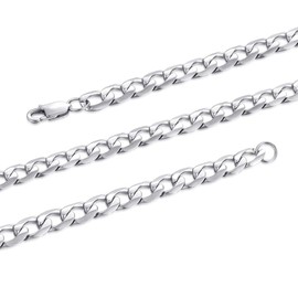 FOSIR 9mm Stainless Steel Flat Cuban Link Chain for Men Silver Curb Necklace 55cm