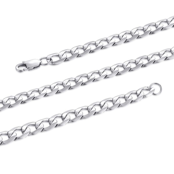 FOSIR 9mm Stainless Steel Flat Cuban Link Chain for Men