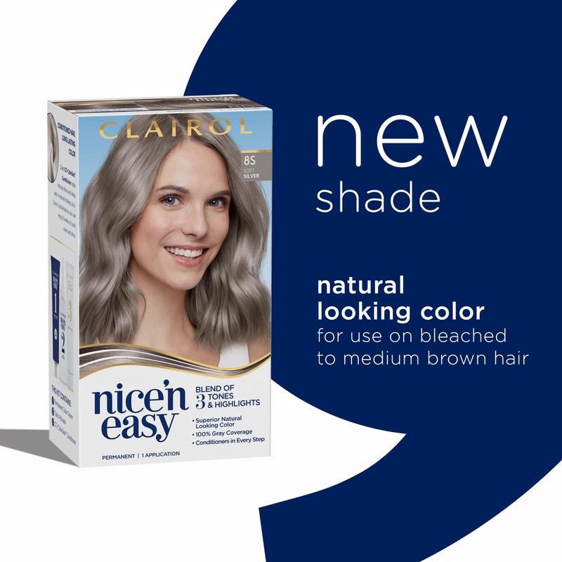 Clairol Nice'n Easy Permanent Hair Dye, 8S Soft Silver Hair
