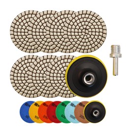 HIGHDRIL Dry Diamond Polishing Pads, 9 Pieces - 7 Pieces Marble Polishing Set Sanding Pads #50/100/200/400/800/1500/3000+M14 Thread Support Pad + Adapter for Granite Marble Artificial Stone Quartz for