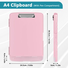 WENYA A4 Clipboard with Storage, Plastic A4 Clipboard Folder Storage Box with Separate Pen Compartment for School Office Medical Personnel