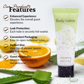 NISGUR Leak-Proof Travel Size Body Lotion 1.1 Fl.oz/ 30 ml Each 100PCS Bulk Pack Hotel Body Lotion Santal and Orange Scent Amenities and Toiletries for Hospitality