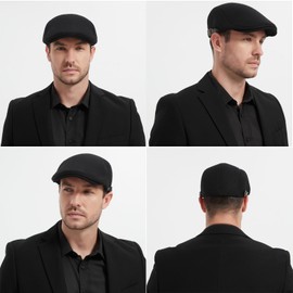 SAKTHIVEL Mens Flat Cap Newsboy Tweed Cap Adjustable Beret Irish Gatsby Cabbie Hat Black