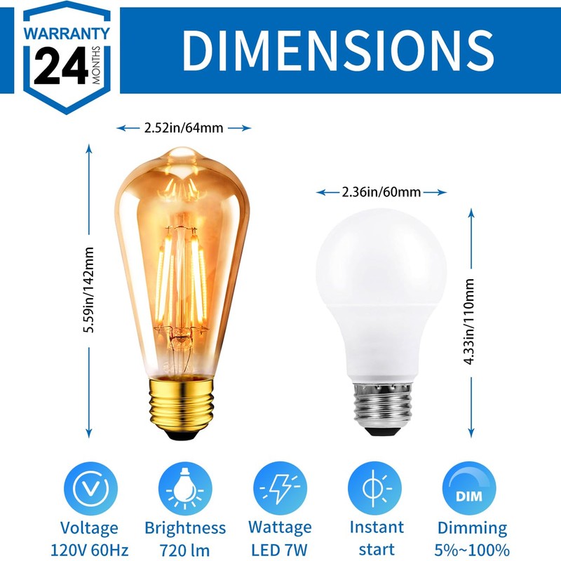 ANWIO Vintage Edison Light Bulb ST21 LED Filament Bulb 7W(60