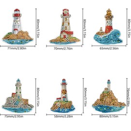 Meecaa 6 Pieces Lighthouse Fridge Diamond Art Magnets, Diamond Art Set, Diamond Painting Stickers for Adults, DIY Home Decoration (Lighthouse)