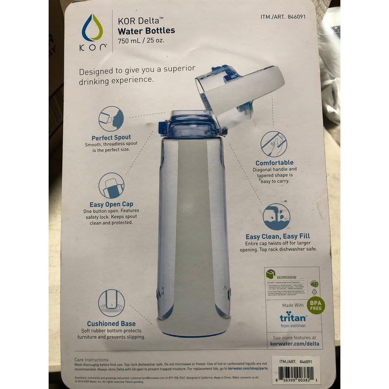 KOR Delta BPA Free Water Bottle, 750ml, 2 PACK, Green/Black