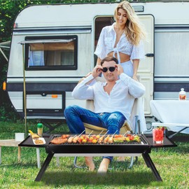 Foldable Barbecue Grill, Portable Folding Charcoal Grill with Shelf, Outdoor Camping BBQ Grill Outdoor Barbecue Grill Tools for Cooking Garden Backyard Party Picnic Travel