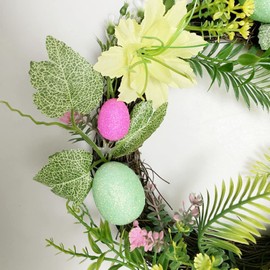 Rifuli # Osterkranz Frühling Imitation Eier Dekorieren Design Indoor Dekorative DIY Ostern Haustür Kranz (Green, One Size)