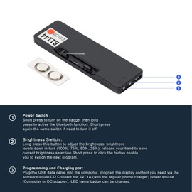 Coolbird Red LED Name Tag, Rechargeable Wireless Bluetooth LED Name Badge Reuseable Price Tag 44x11 Pixels Digital Sign for Restaurant Shop Exhibition Nightclub Hotel