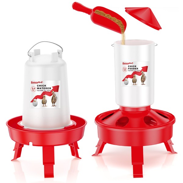 ZenxyHoC Chick Feeder and Waterer Set, Top Fill 0.4 Gal