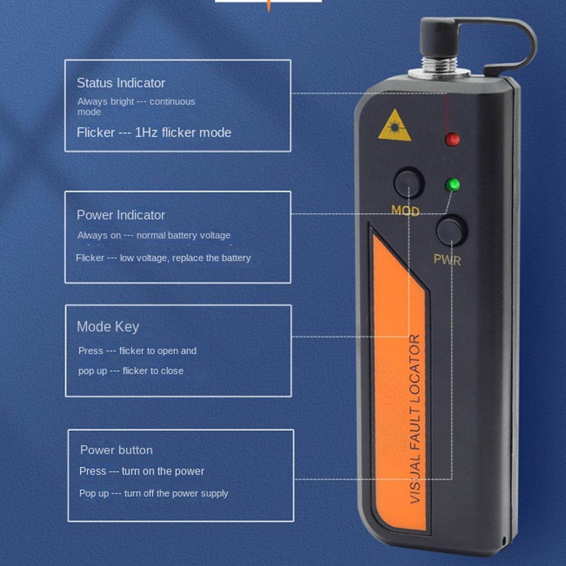 30KM VFL Fiber Optic Visual Fault Locator High Accuracy 2.5mm
