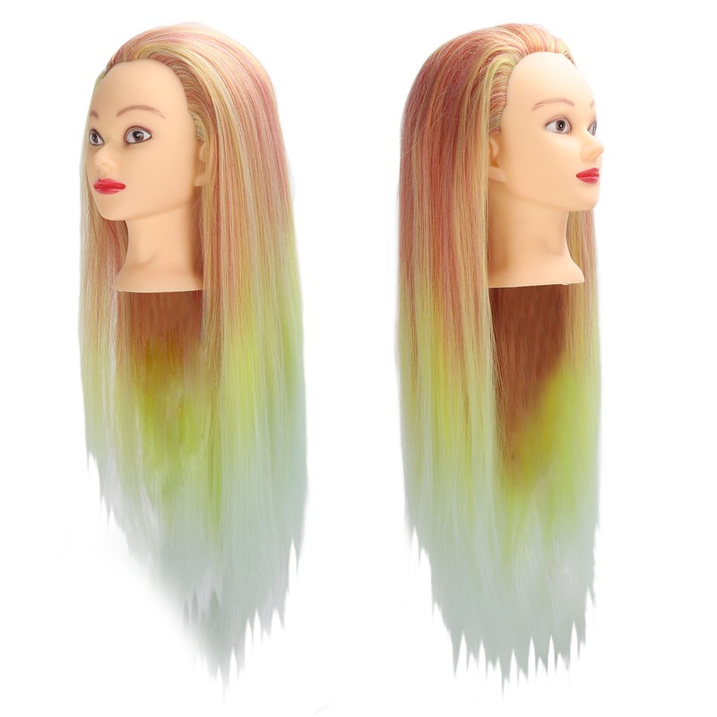 Hairdressing Mannequin Head Synthetic Braiding Hair Hairdresser Head Gradient Orange