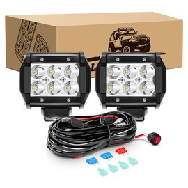 GOOACC 2PCS 18W LED Pods Spot Light Bar Fog Light Driving Lighting with 16AWG Off Road Wiring Harness-2 Leads for Truck Golf Cart SUV ATV UTV Boat, 2 Years Warranty