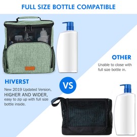 Hiverst Hanging Toiletry Bag, Shower Caddy Tote Bag (Updated Version, Full Size Bottle Compatible), Bath Organizer for College Dorms, Gym, Camp, Women Men, with Funny Luggage Tag
