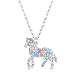 luomart Rainbow Animal Horse Necklace Gifts for Girls,Dainty Horses Pendant Jewelry for Women Boys Teen Girls Horse Lovers (Rainbow Horse Gifts)