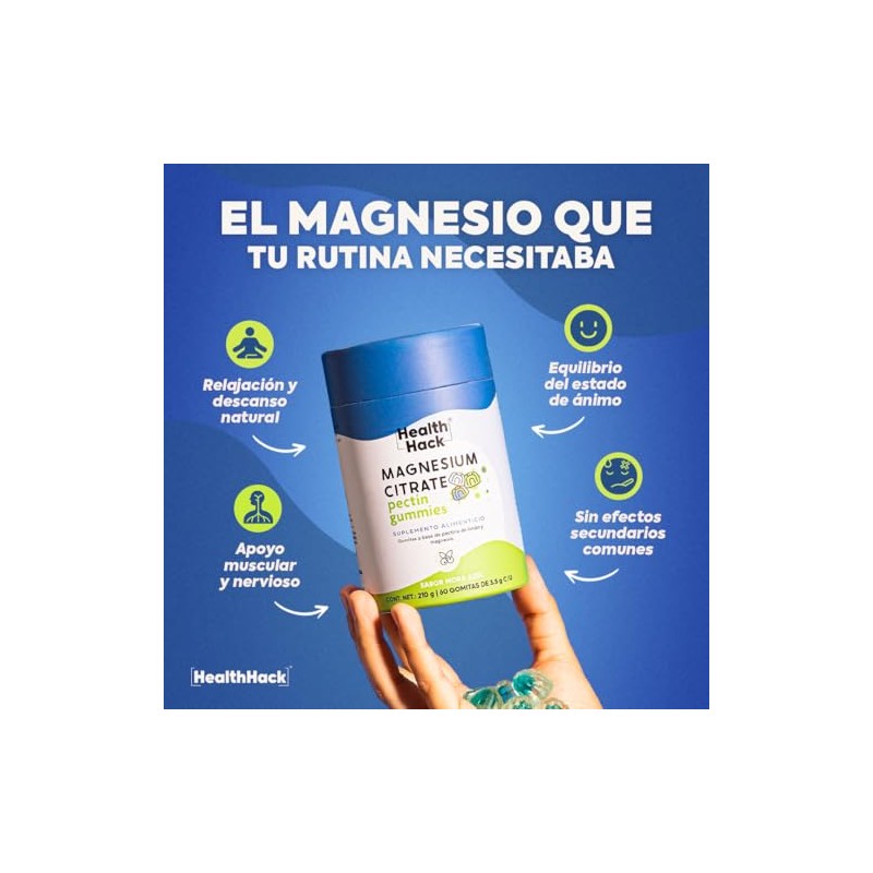 Citrato de Magnesio 60 Gomitas para Adulto Sin Azúcar Magnesium
