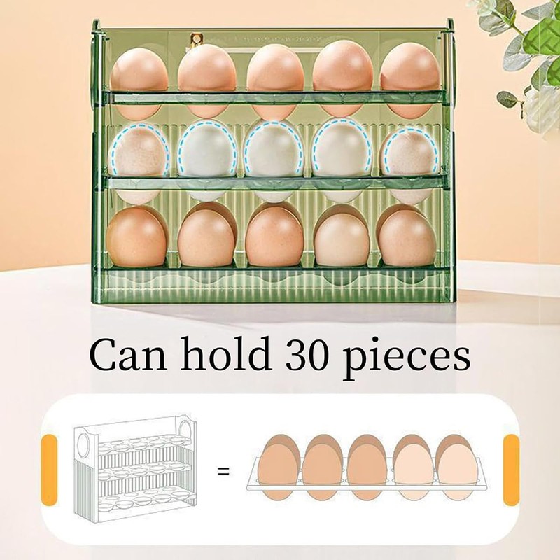 AIMALL 30-Egg Storage Box, Three-Layer Automatic Rebound Egg Holder with