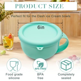 2PCs Silicone Lids for Dash My Mug Ice Cream Maker + 8Pcs Spoon BPA-Free Replacement Silicone Storage Covers Lids Reusable Bowl Covers Lid for Dash Ice Cream Maker Mug Accessories(Blue+White)