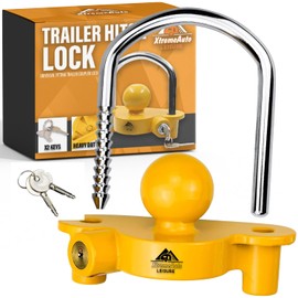 Xtremeauto Universal Trailer Hitch Lock for Standard 50mm Couplings – Heavy-Duty Anti-Theft Tow Hitch Lock, Alloy Steel & Aluminum, Bright Yellow, 2 Safety Keys Included