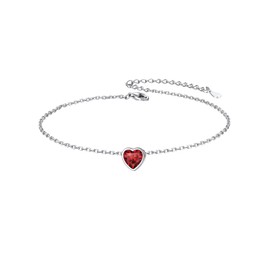 925 Sterling Silver Heart Shaped Birthstone Anklet for Women - January Birthstone