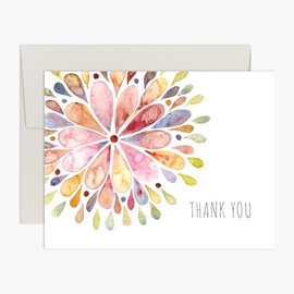 Palmer Street Press Thank You Cards - Watercolor Flower Burst Design (8 Cards + 8 Envelopes) - Blank Inside - Proudly Made in USA