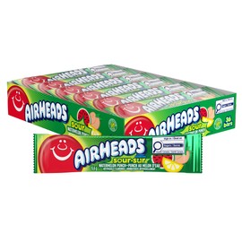 Airheads Candy Individually Wrapped Bars - Sour Watermelon - Bulk Pack of 36