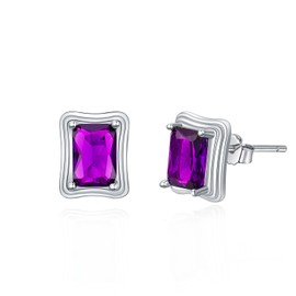 LONAGO 925 Sterling Silver 5 mm x 7 mm Birthstone Earrings Emerald Cut Birthstone Stud Earrings for Women, Sterling Silver