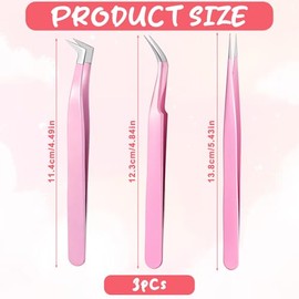 Set of 3 Eyelash Eyelashes Tweezers, Stainless Steel Straight and Curved Tip Eyelash Tweezers Set, False Eyelash Tweezers Extensions Professional Tweezers Eyelashes for Eyelash Extensions