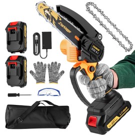Sharklogger Mini Chainsaw, 6-inch Cordless Electric Mini Chainsaw, Portable Handheld Chain Saw for Tree Pruning Shearsand Garden Maintenance, Best Father's Day Gift for Men Dad Husband（Yellow)