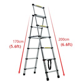 5+6 Steps(5.6ft + 6.6ft) AluminiumTelescoping Ladder Extension Ladder A-Frame Telescopic Ladder Multi-Purpose Collapsible Ladder for Household Daily Or Hobbies 330 Lb Capacity