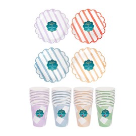YöL Pack Of 20 Paper Tumblers Cups And 20 Plates Scalloped Themed Summer Dining Picnic Party BBQ Garden Set