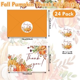 IANFEPH 24 Pack Fall Thank You Cards Bulk with Envelopes Stickers 4 x 6 Inch Thanksgiving Pumpkin Greeting Card Blank Note Card for Harvest Birthday Wedding Bridal Shower