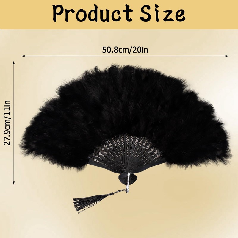 Black Feather Fan Marabou Vintage Foldable Fan Rave Handfan Renaissance