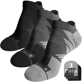 Hylaea Mens Moisture Wicking Socks for Running Athletic Sport Workout, No Show, No Blister, Cushion Padded, Black, Grey, Medium, 3 Pairs