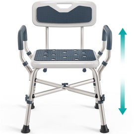 Shower Chair for Elderly and Disabled (450lb) with Padded Armrests and Back, Adjustable Height Shower Seat, Heavy Duty Shower Chairs for Inside Shower, Handicap - Blue