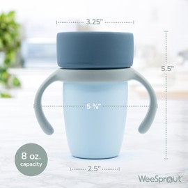 WeeSprout Baby Training Cup - Silicone Sippy Cup with Removable Handles for Weaning Off Bottle - Transition Spill-Proof Toddler Cup - No-Spill Design (Sky/Matte Green/Light Gray)