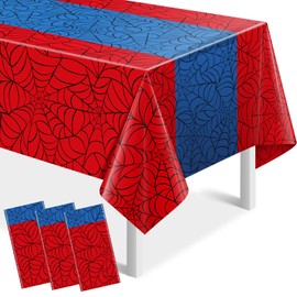 KEASKELL 3Pcs Spider Web Themed Birthday Party Tablecloths Decorations,Red Blue Hero Plastic Table Cover Disposable Rectangle Table Cloth for Baby Shower Kids Boys Birthday Party Supplies,54x108 Inch