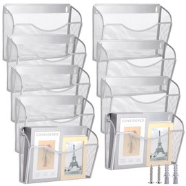 Jetec 9 Pieces Mesh Wall Mounted Organizer Vertical Wire Mesh Wall File Holder Metal Hanging Pockets Metal Mounted Organizer Holder for Home and Office Paper File Document Letter Magazine