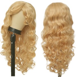 Amnenl Blonde Long Curly Womens Wig with Bang Wavy Synthetic Princess Cosplay Anime Costume Hair Wig