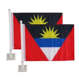 2 Pack Car Flags,Car Flag Antigua Flag Outdoor with Antiguans Flag and Car Flag Pole, Car Logo Window Clip Can be Clipped to Most Windows 14 inch Flag Pole and 16 x 10 inch Double Sided Flag.