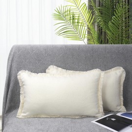 Jusen Set of 2 Textured Boucle Throw Pillow Covers 12x20 Inch Decorative Couch Pillow Covers Accent Pillow Cases Cozy Soft for Spring Cushion Chair Bedroom Livingroom Home Decor (White, 12"x20")