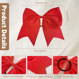 CLINTT Hair Bows for Women Girls, 4Pcs Bows Hair Clip, Cheer Ponytail Holder Accessories moños para el cabello for Cheerleading Red