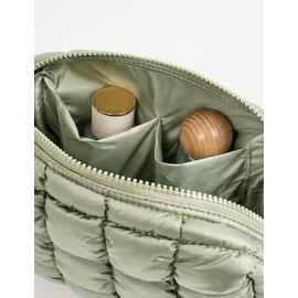 Yarnic Quilted Makeup Bag Cosmetic Bag, Small Puffer Makeup Pouch Soft Puffered Make up Pocket Travel Toiletry Bag for Women, Cute Makeup Bag Organizer (S, Sage Green)